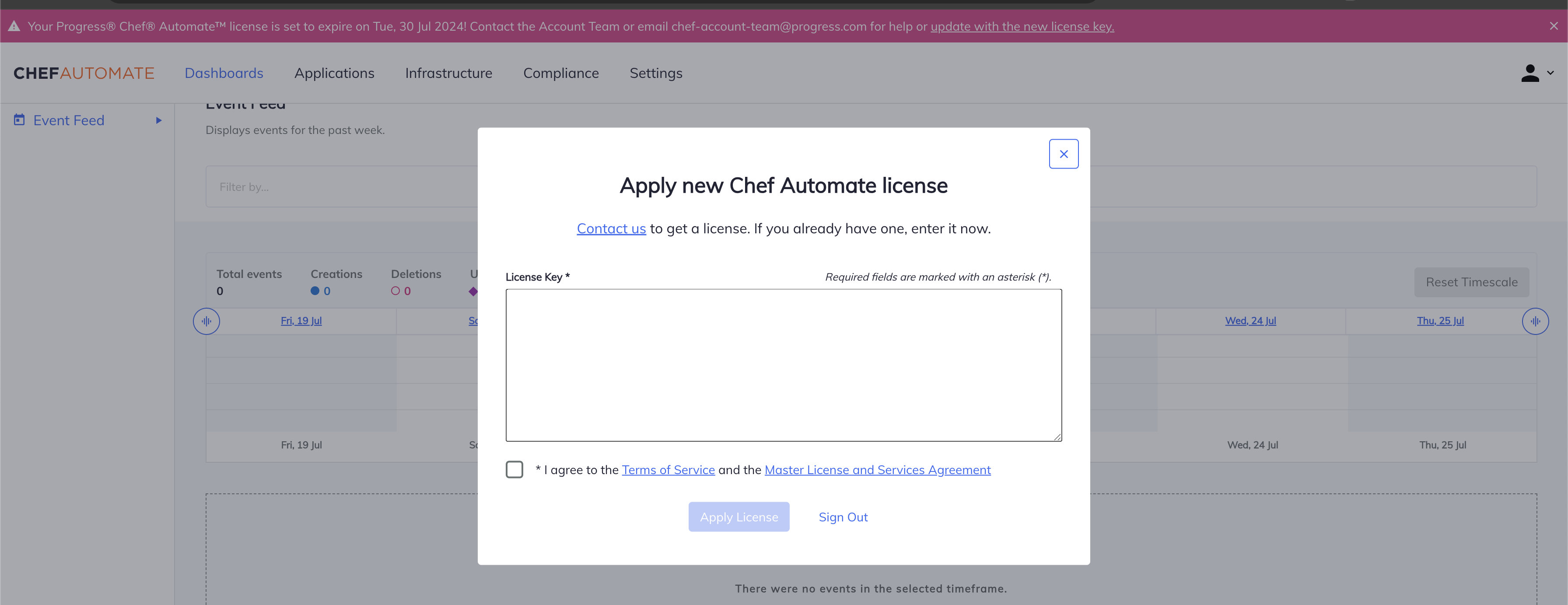 Chef Automate Enterprise License about to Expire Popup